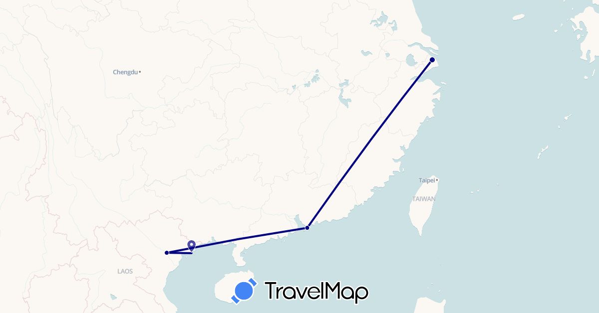 TravelMap itinerary: driving in China, Hong Kong, Vietnam (Asia)
